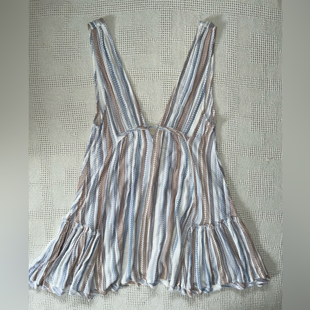 Cotton Candy Striped Mini Dress - Blue, Brown, White